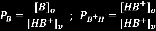 Kationná protonálódó semleges bázis (B) oldatában kétféle részecske található, melyek vizes közegű egyensúlyára jellemző a K protonálódási állandó: [1] A B és HB + részecskének is van egyéni,