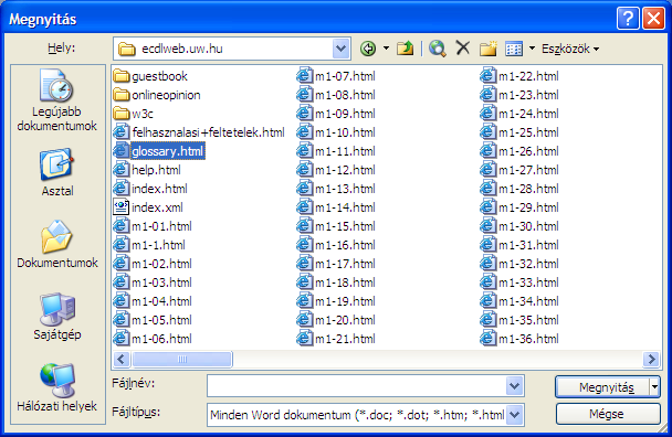Párbeszéd ablak (dialog box) elemei: Legördülő lista