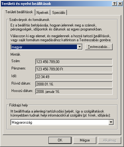 a jobb- illetve balkezes egérgomb kezelést. A balkezes egérgomb esetén a két gomb (a bal illetve jobb) felcserélődik. Itt állíthatjuk be, hogy a duplakattintás milyen gyors legyen.