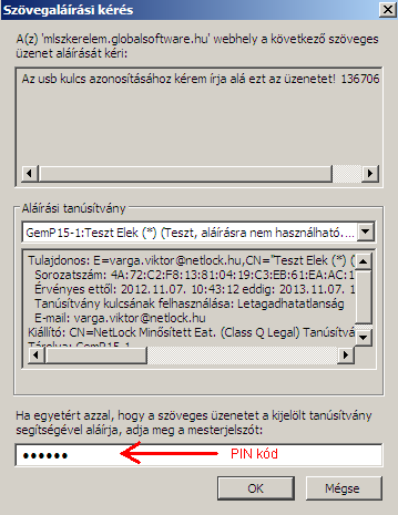 Itt ismét a PIN kódot