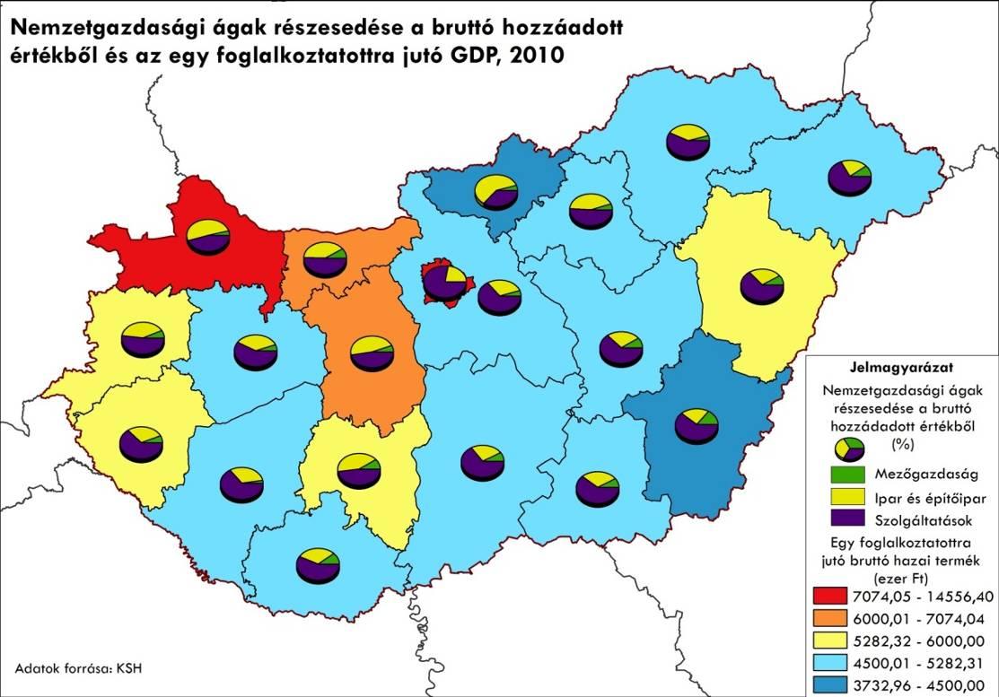 V.7.6. ábra: Egy főre jutó nemzetgazdasági beruházás mértéke (2010) V.7.7. ábra: Nemzetgazdasági ágak