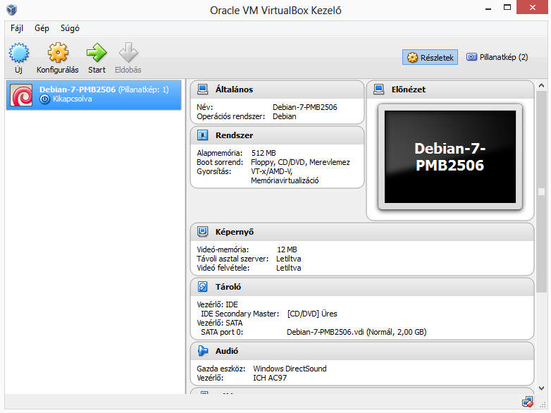 VIRTUALBOX Debian 6 telepítése: http://zeus.nyf.