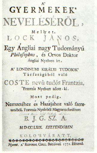 Bárány György Francke frdítása (1711) Székely Ádám Lcke frdítása (1771) Salzmann frdítás : - Igaz Simn