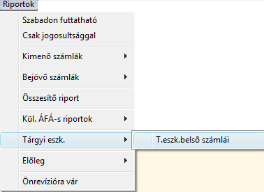 o Különbözeti áfás riportok menü 16. ábra A bejövő számlák menüpontban nem hívhatók le azok a számlák, amelyek különbözeti adózás alá tartoztak. Ezek a számlák ezzel a menüponttal listázhatóak.