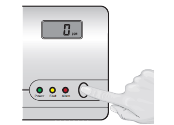 8.2 Normál működés Ha nincs szénmonoxid az érzékelő közelében, a zöld LED 50 másodpercenként villan, az LCD kijelzőn a 0 PPM és HANGSZÓRÓ szimbólum látható, mely jelzés a normál működési állapotot