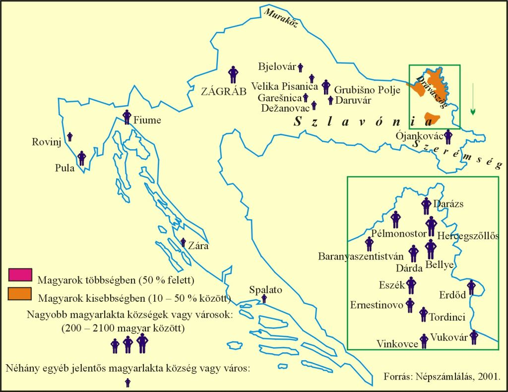 Várdaróc) 53 találhatók, de a Magyar Királyság társországaként a megye- és járásszékhelyeken, s a városokban ugyancsak mindenhol számottevő magyarság (értelmiségiek, kereskedők, MÁV és egyéb állami