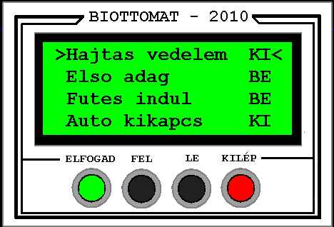 Hőfokszabályozás beállítása Elektro.term digitális kazánvíz termosztát használatát engedélyezhetjük a funkció BE állapotra való állításával.