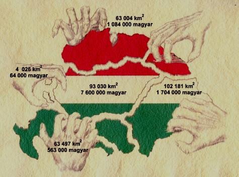 d'ungheria che venne firmato il 4 giugno 1920 nel palazzo del Grande Trianon di Versailles, in Francia scomparve la Grande Ungheria storica: venne amputata di oltre due terzi del proprio territorio a