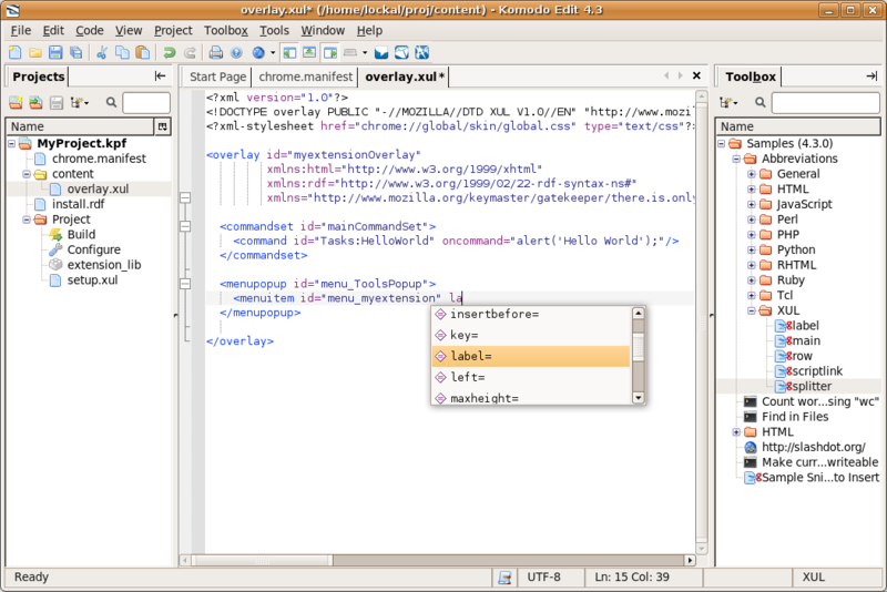 18. oldal Web programozás I. (0.7. verzió) 1.11. ábra: Komodo Edit kódkiegészítés közben 1.4.