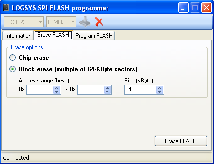 LOGSYS FLASH programozó alkalmazás A FLASH memória törlése: Teljes törlés (Chip erase)