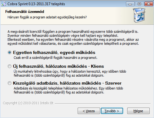 Hálózatos futtatási mód esetén kérjük konzultáljon a Cobra Computer ügyfélszolgálatával (1-577-0111)! 5.