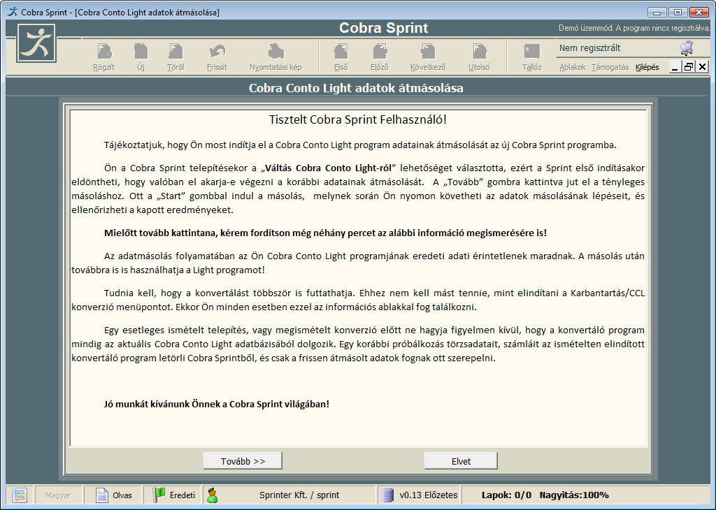 A Cobra Sprint telepítése CobraContoLight felhasználók számára - PDF  Ingyenes letöltés