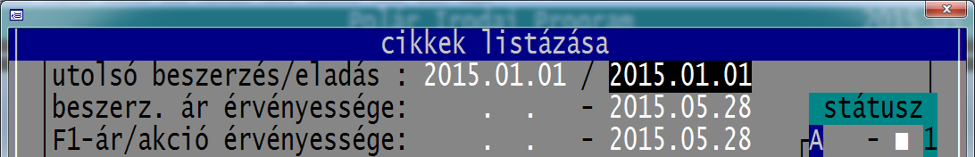 9. Immobil cikkek lekérdezése A programban lehetőség van az immobil cikkek kilistázására is.