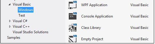 Visual Basic programok szerkezete Windows alkalmazások létrehozása FILE -> New