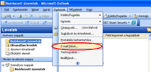 A Microsoft Outlook 2003 levelezés beállítása 1.