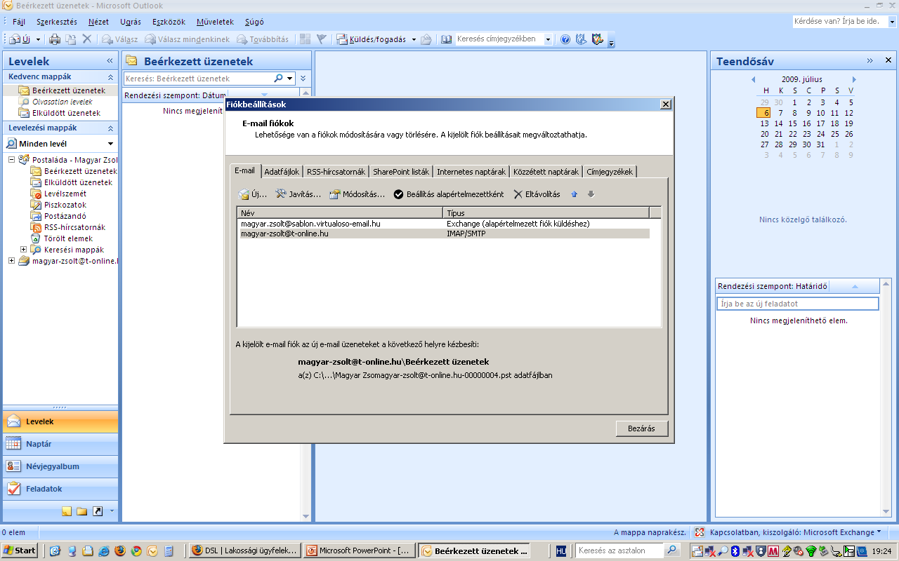 10. Kész 1. Fiókbeállítás Beállításunk eredményeképp a T-Online-os levelezésünk az Outlookba is megjelent a mappaszerkezettel együtt. 2. Hozzáadás 3.