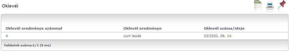 4. Tanulmányok 4.1. Képzés adatok A menüpontra lépve láthatja a képzéséhez, szakjához, (szakjaihoz) és szakirányához, szakirányaihoz tartozó adatokat, valamint az oklevél adatokat.