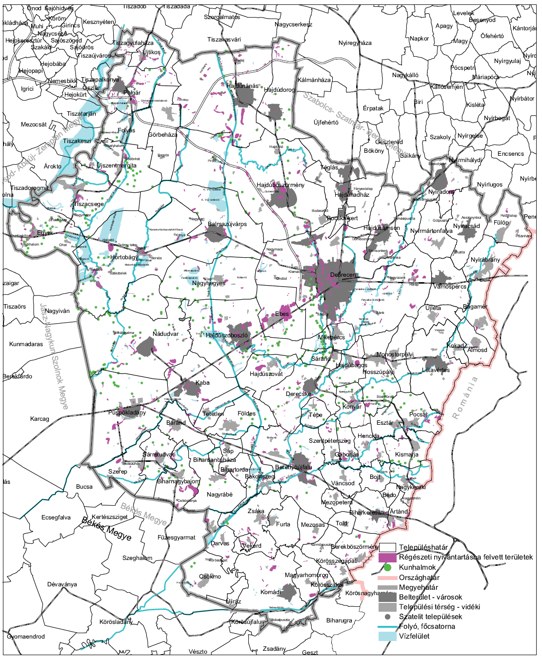 M3.3. ábra Hajdú-Bihar megye régészeti helyszínei
