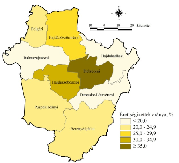 M5.23. ábra: Ingázási vonzáskörzetek az Észak-alföldi régióban (a 2001-es népszámlálás alapján) M5.24.