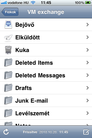 A beállított fiókot megtekinthetjük csak bejövőként, illetve mappánként. (pl.