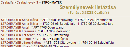 Lekérdezési lehetőségek: Családfák ABC-ben CSALÁDFA ADATBÁZIS 2.
