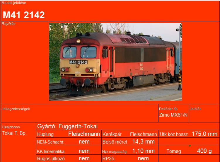 A mozdonykártya előlapján a járművel kapcsolatos információk, illetve egy, a járműfordulót tartalmazó kártya elhelyezésére szolgáló zseb van.