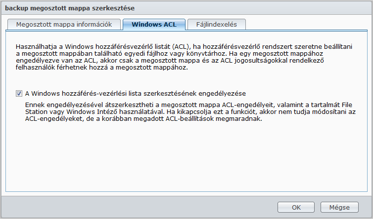 Synology DiskStation használati utasítása Windows ACL jogosultságok meghatározása megosztott mappákhoz Menjen a Főmenü > Vezérlőpult > Megosztott mappa menüpontra a megosztott mappa