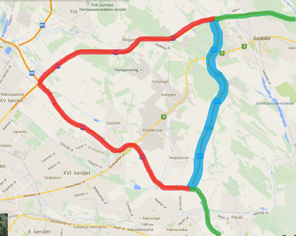 M0 M3 átkötés (M31) 12,4 km hosszú, 2 2 sáv + leállósávos hézagaiban