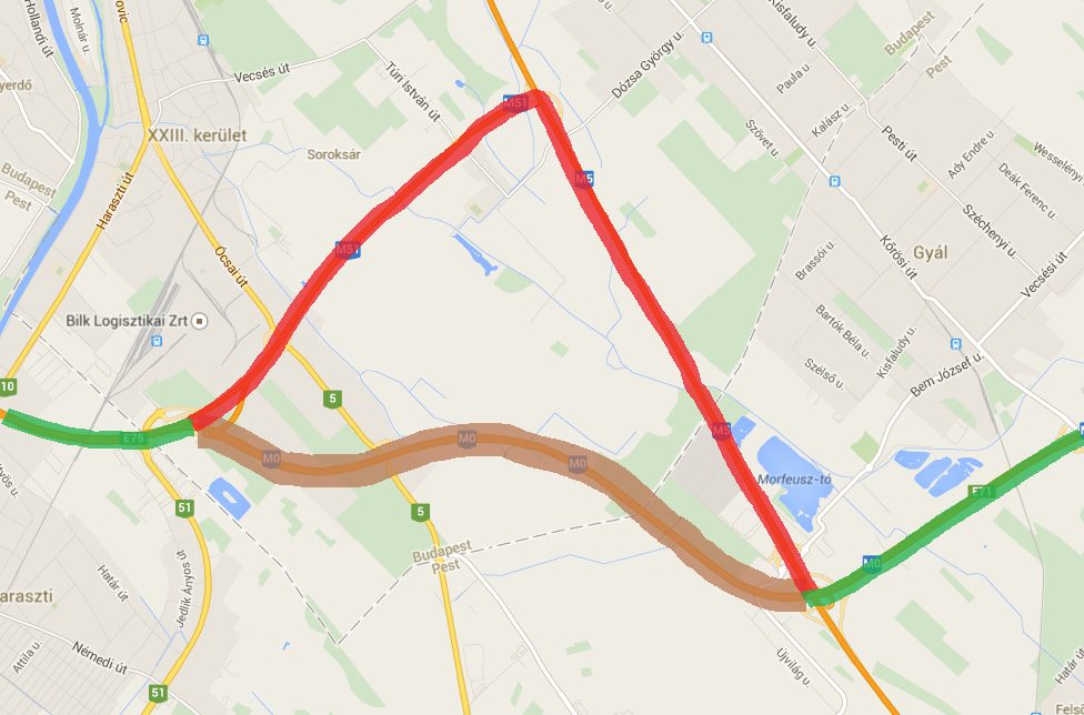 M0 Déli szektor II. ütem ÚJ NYOMVONAL 51. sz. főút M5 közötti szakasz a Keleti szektor nyomvonalának kijjebb tolódása miatt vált szükségessé.