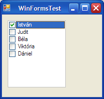 168 Az eseménykezelő pedig a következő: private void checkbox1_checkedchanged(object sender, EventArgs e) if (checkbox1.checked) label1.text = "A lámpa fel van kapcsolva"; else label1.