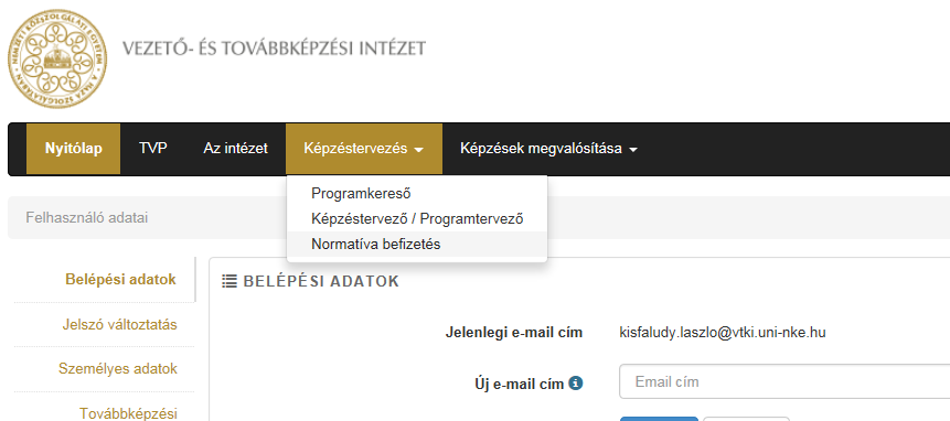 Továbbképzési programkínálat (menüpont) - NKE VTKI honlap www.vtki.