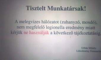 kezelés: rendszeres hıfertıtlenítés Legionella [CFU/l] 10 000 1 000 100 10 1. pont 2. pont 3. pont 4.