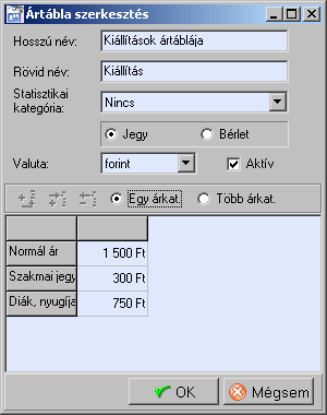 4. A D A T D E F I N Í C I Ó K (Új másolat) gomb: Új ártáblát hoz létre, a lista kijelölt sorában lévı ártábla másolataként. Meg kell adni a létrejövı új ártábla nevét.