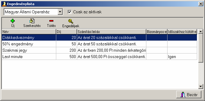 4. A D A T D E F I N Í C I Ó K 4.2.2.1 Ártáblában megadandó engedmények Elıfordul, hogy csak egy Normál ár nevő oszlopot tartalmaz a táblázat, vagy az is lehet, hogy több oszlopot.