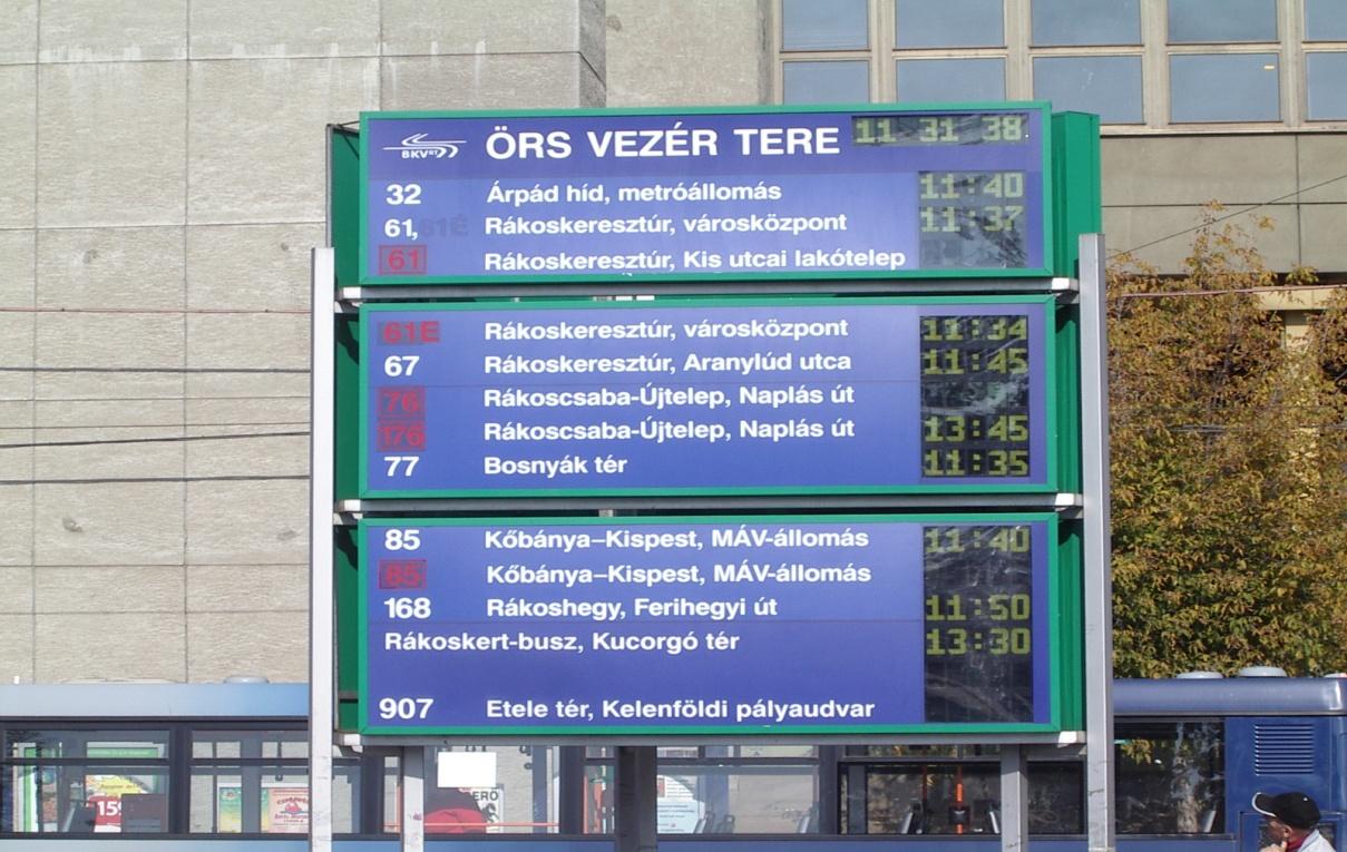 része. A végállomási indulási időpontokat jelzi ki a tájékoztató tábla. (19.