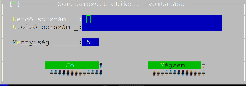 4.2.6. Kellékek (E) A funkció elérése: Lehetőségek / felhasználó / kellékek Az alábbi öt sort szükség szerint kitöltve a vonalkód nyomtatón elő tud állítani egyedi etikett címkéket.