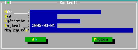 4.3.1.4. Kontroll A funkció elérése: Lehetőségek / törzsadatok /karbantartás / kontroll Az analitika ellenőrzésére használt kontrollokat definiálhatjuk ebben a menüben. 4.3.1.4.1. Új definiálása (kontroll mintát tetszőleges mennyiségben lehet definiálni.