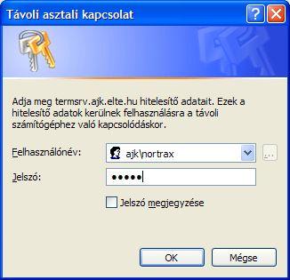 4 Jogtár szolgáltatás elérése otthonról, Windows XP alól A kliensprogram használata Keresse meg, majd indítsa el a Távoli asztali kapcsolat (Remote Desktop Connection) programot (1.