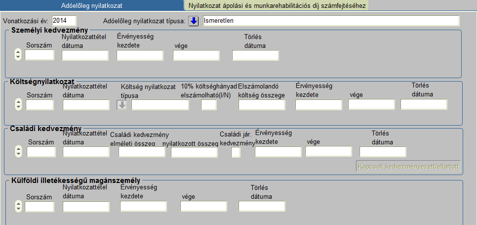 A Blokk 1 részben a program adott jogviszony kiválasztása után a tárgyévnek megfelelő Vonatkozási év -vel indul.