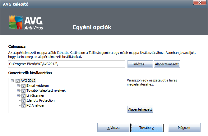 AVG minialkalmazás telepítése A panel jobb oldali részén találhatja az AVG minialkalmazáshoz tartozó jelölőnégyzetet (támogatott rendszerek: Windows Vista/Windows 7).