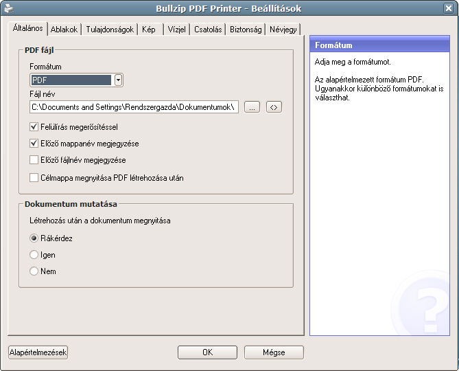 A Bullzip PDF Printer egyedi beállításai Már bevezetőnkben is említettük, hogy a Bullzip PDF Printer, szemben a korábbi PDF nyomtatónkkal, önállóan is alkalmazható számítógépünkön.