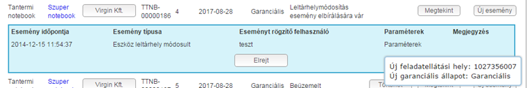 Feladatellátási helyek közötti eszközmozgatás 0. Eszköz esemény 1. Intézmény: Eszköz leltárhely módosult 2a. Educatio: Leltárhely módosítás validálva 2b.