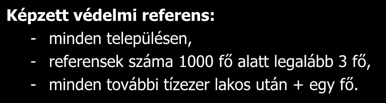 Képzett védelmi referens intézménye Katasztrófavédelmi szabályozási koncepció szerint Képzett védelmi referens: - Közreműködik a polgármester védelmi feladataiban (együttműködve a polgári védelmi