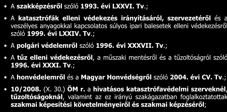 Jogi háttér A szakképzésről szóló 1993. évi LXXVI. Tv.