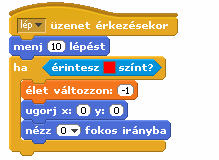 Az egyes irányokba való elmozdításokban csak a szög beállítása eltérő, utána mind a lépés, mind a színellenőrzés közös rész. Most is üzenetküldést használhatunk.