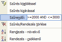 Adatok szőrése gyorsmenüvel: 35. Válogassa ki azokat a dolgozókat, akiknek az órabére 2000 Ft és 3000 Ft között van! Rendezze a listát név szerint növekvı sorrendbe! Nyissuk meg a DOLGOZÓK táblát!