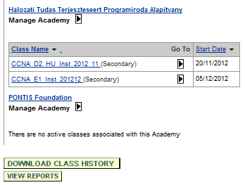 Az adatok archiválása az Academy Connection-ről AC-n DOWNLOAD CLASS HISTORY link zip fájl