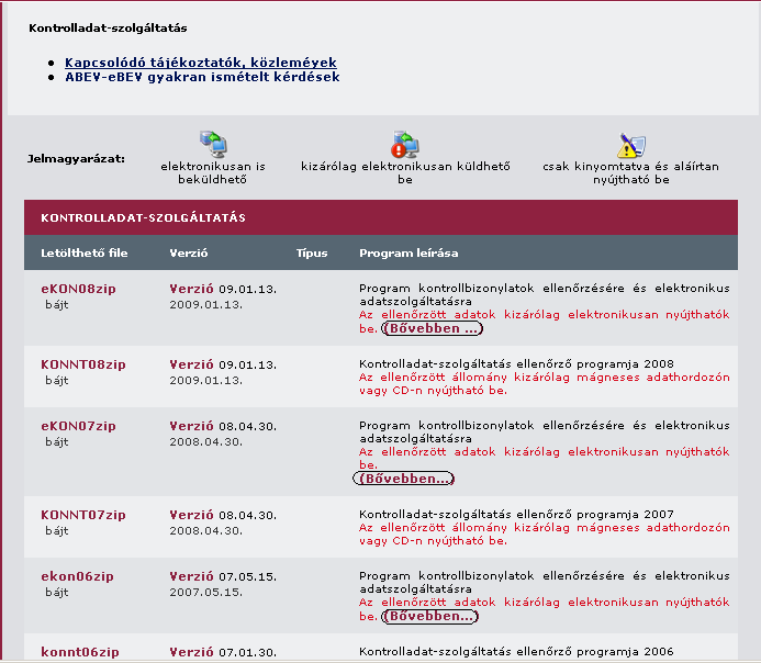 10. ábra Ellenırzı programok (ekonéé.exe) letöltésének helye a honlapon (éé az évszám utolsó két jegye) 5. Kontrolladat-állomány titkosítását végzı program (KrTitokTelep.
