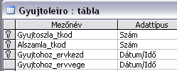 ábra: Táblák szerkezete A könyvelt forgalomtételek forrásbizonylatait tartalmazó táblázat.