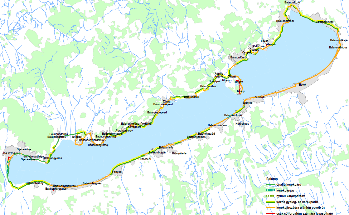 Balatoni Bringakör 2009-es adatok szerint: o 17,0 km hosszon kerékpárút, o 91,7 km